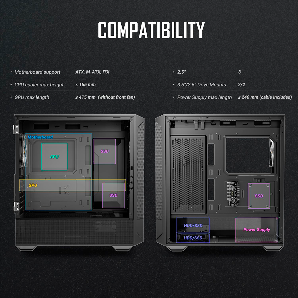 Gabinete Antec NX416L, Midi-Tower, ATX/Micro-ATX/Mini-ITX, Panel Frontal de Malla de Alto Flujo de Aire, Tipo C, Cristal Templado, Negro, NX416 L - Image 8