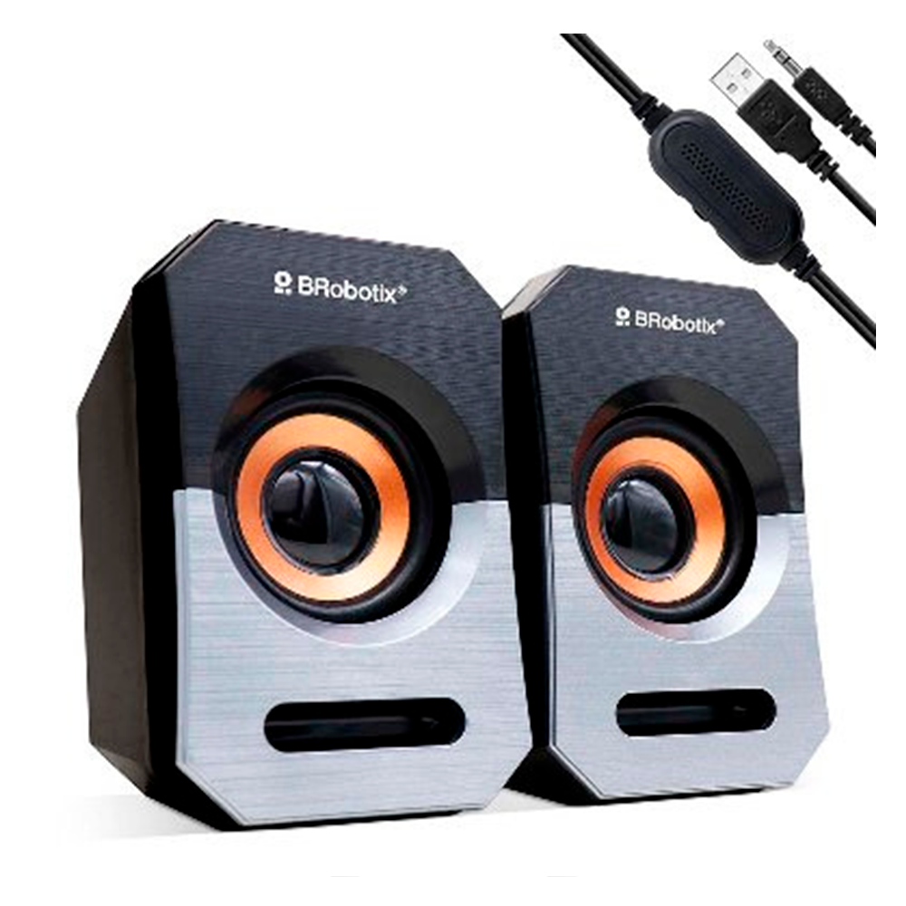 Bocinas Portátiles BRobotix 963913, Alámbrico, 2.0 Canales, 5W RMS, USB/3.5mm, Negro/Plata, 963913
