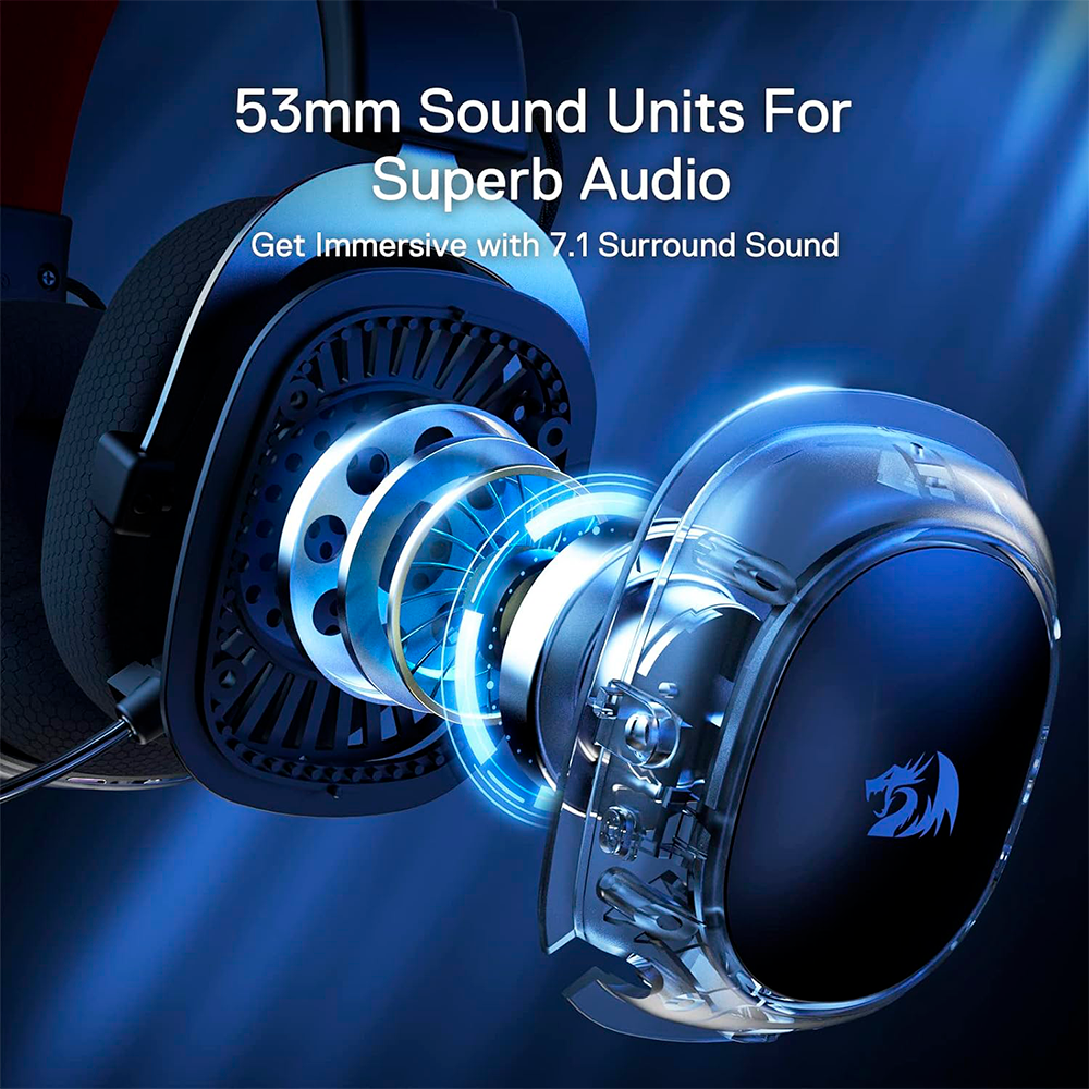 Diadema Gamer Redragon ZEUS PRO H510, Inalámbricos, Sonido envolvente 7.1, Controladores de Audio de 53 mm en Almohadillas Para Orejas de Espuma Viscoelástica, H510-PRO/ NAVIDAD - Image 3