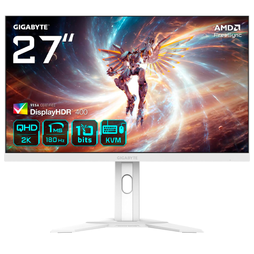 Monitor Gamer Gigabyte M27QA Ice, 27", 180Hz, 1ms, 2560x1440, QHD, FreeSync, Display HDR400, HDMI 2.1, DisplayPort 1.4, M27QA ICE