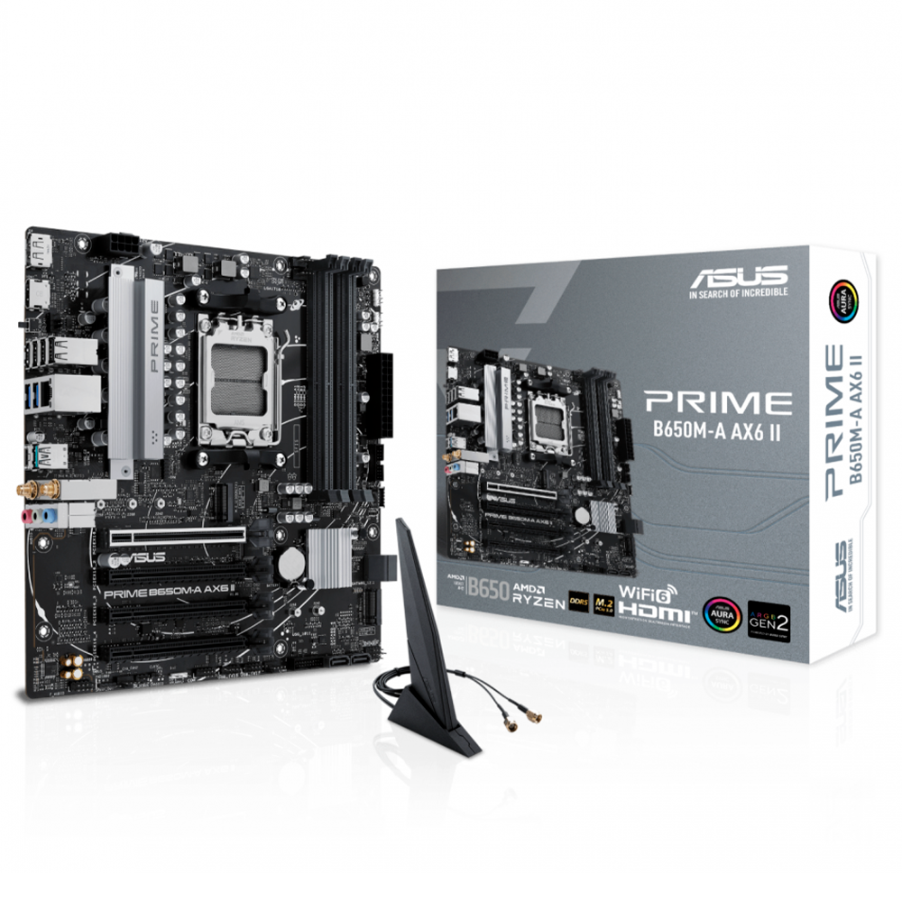 Tarjeta Madre ASUS PRIME B650M-A AX6 II, Micro-ATX, AM5, AMD B650, Up to 192GB DDR5, HDMI/DP, PRIME B650M-A AX6 II