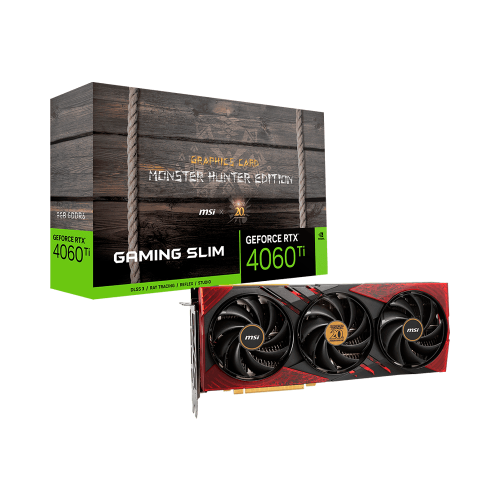 Tarjeta de video MSI NVIDIA GeForce RTX 4060 TI GAMING SLIM /MONSTER HUNTER EDITION, 8GB GDDR6, PCI Express 4.0, Incluye control, 912-V515-209