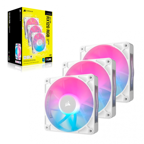 Ventilador Corsair iCUE LINK RX120 RGB, 120mm, 400-2100RPM, Blanco, 3 Piezas, CO-9051022-WW