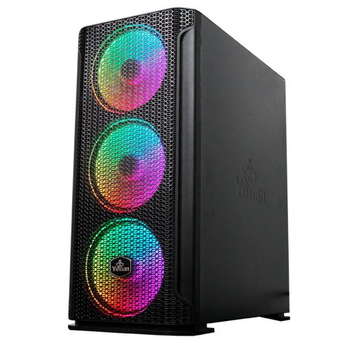 Gabinete Yeyian Hollow 2500 Black, ATX, Cristal Templado, Sin Fuente - Incluye 3 Ventiladores RGB 120mm Frontal, YGH-49703