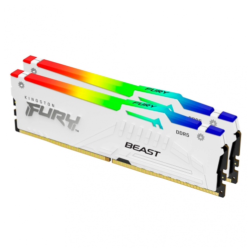 Kit Memoria RAM Kingston FURY Beast RGB DDR5, 5200MHz, 32GB (2 x 16GB), On-Die ECC, CL40, XMP, Blanco, KF552C40BWAK2-32 /MAX. 1 X CLIENTE