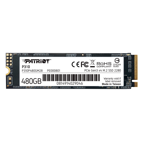 Unidad de Estado Sólido SSD Patriot P310 NVMe, 480GB, PCI Express 3.0, M.2, P310P480GM28 /MAX. 1 X CLIENTE