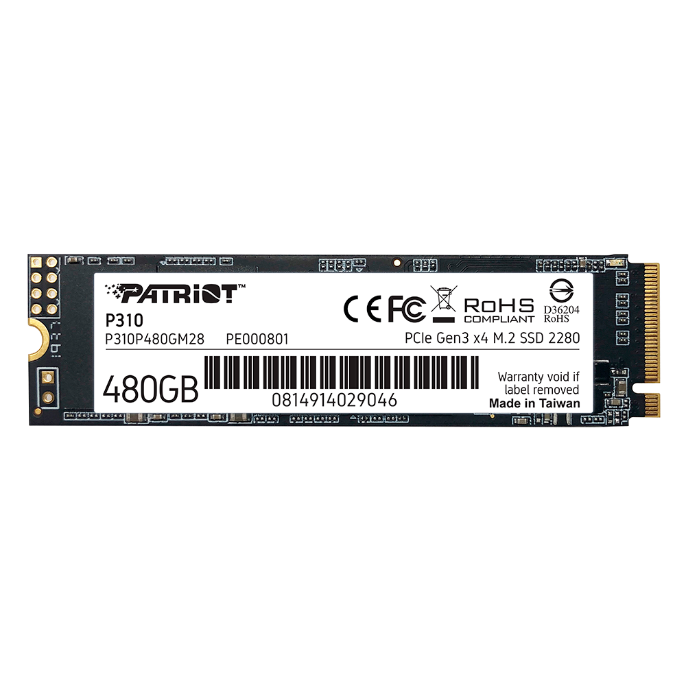 Unidad de Estado Sólido SSD Patriot P310 NVMe, 480GB, PCI Express 3.0, M.2, P310P480GM28 /MAX. 1 X CLIENTE