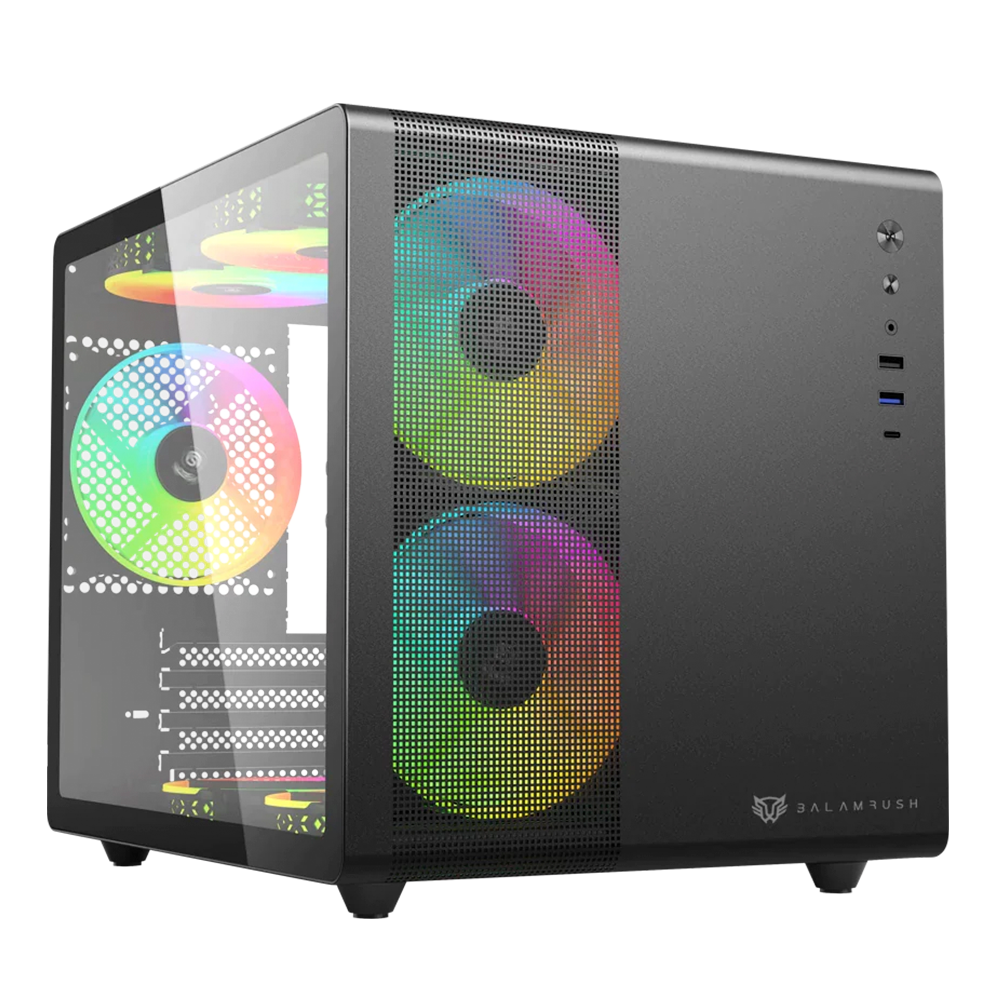 Gabinete Balam Rush Tank Mini GI930, Mini-Tower, ITX/Mini-ATX, USB 3.0, 3 Ventiladores ARGB Instalados, Negro, BR-936033
