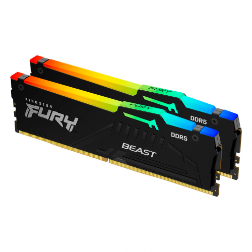 Kit Memoria RAM Kingston FURY Beast RGB, DDR5, 5200MHz, 64GB (2x32GB), CL40, XMP, KF552C40BBAK2-64 /MAX. 1 X CLIENTE