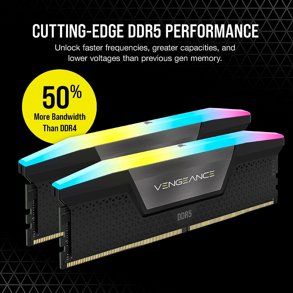 Memoria RAM Corsair Vengeance RGB, 32GB (2x16GB), DDR5, 6400MHz, CL36, iCUE, Negro, CMH32GX5M2B6400C36 /MAX. 1 X CLIENTE - Image 3