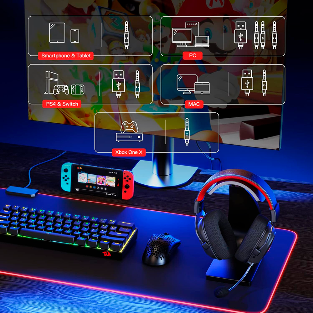 Diadema Gamer Redragon ZEUS PRO H510, Inalámbricos, Sonido envolvente 7.1, Controladores de Audio de 53 mm en Almohadillas Para Orejas de Espuma Viscoelástica, H510-PRO/ NAVIDAD - Image 5