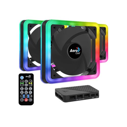 Kit de Ventiladores Aerocool EDGE 14 PRO, 140mmx3, ARGB, Conector 12V ARGB, Controlador + Control incluido