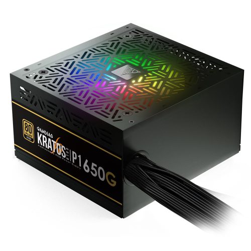 Fuente de poder Gamdias Kratos P1-650W, RGB, Certificacion 80+ GOLD