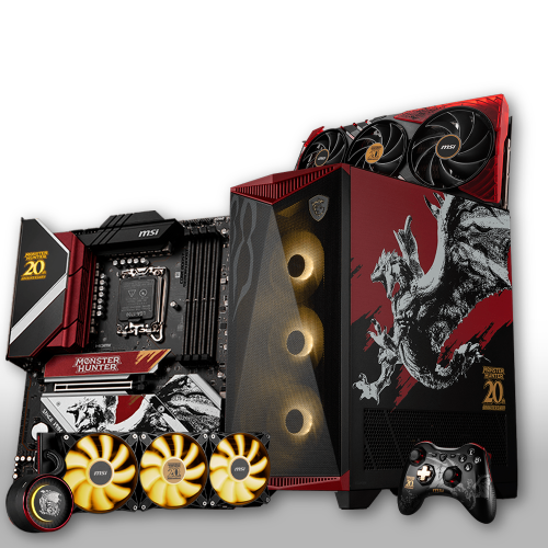 Bundle MSI Monster Hunter, Tarjeta madre MSI MPG Z790 EDGE MH, E.Liquido MSI MAG CORELIQUID E360 MH, Gabinete MSI MPG GUNGNIR 300 MH, T/VIDEO MSI RTX 4060 TI 8GB MH, Control MSI FORCE GC30 MH de regalo /