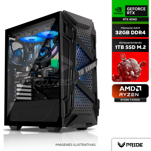 Computadora PRIDE GAMING PBA STINGRAY, NVIDIA GeForce RTX 4060, Ryzen 7 5700X, 32GB RAM, 1TB SSD M.2, ENF. LIQUIDO 240mm, 650W 80+ Bronze