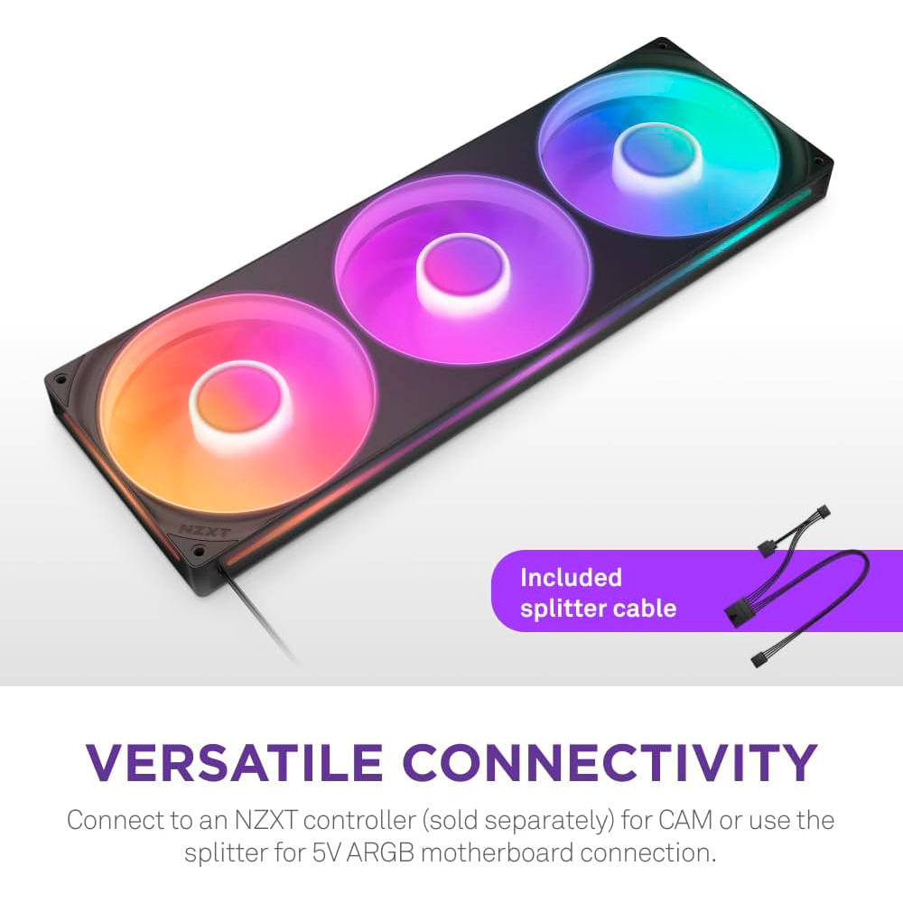 Unidad de Ventilador Monocasco NZXT F420 RGB Core, De un Solo Marco, 420mm, 3 Ventiladores RGB de 140mm, Control de Velocidad e Iluminación, Alta presión Estática y Flujo de Aire, RF-U42HF-B1/ NAVIDAD - Image 3