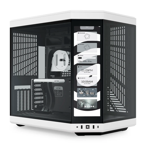 Gabinete HYTE Y70 Touch, Dual Chamber, ATX, Mid Tower, Visualización Táctil LCD 4K Integrada, Blanco, CS-HYTE-Y70-WW-L/