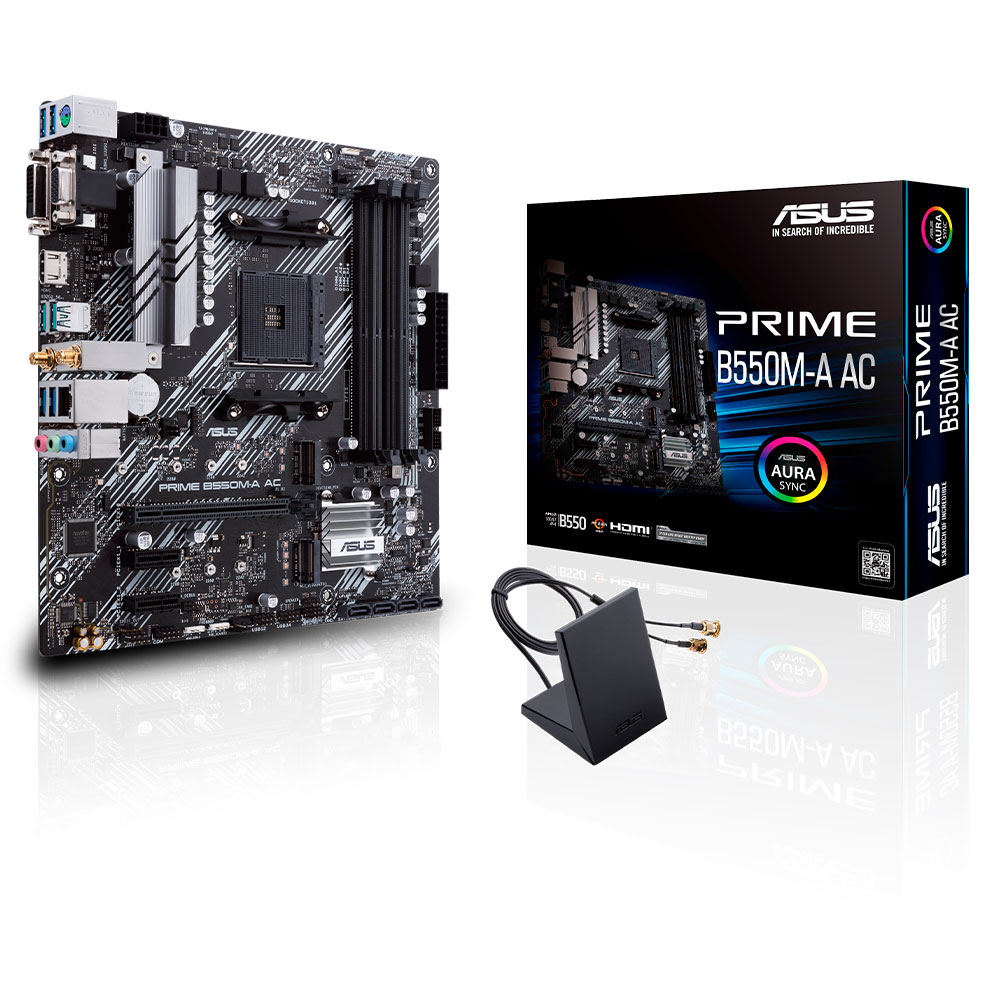 Tarjeta Madre Asus PRIME-B550M-A-AC, AM4, AMD RYZEN 3000 SERIES, micro ATX, PRIME B550M-A AC, ABF/ NAVIDAD