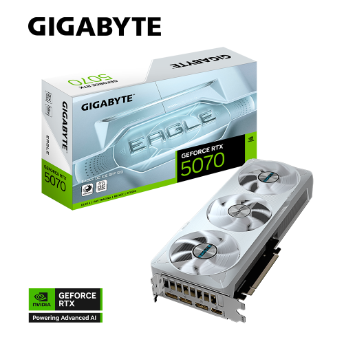Tarjeta de Video GIGABYTE RTX 5070 Eagle OC ICE SFF, 12GB GDDR7, 192 bits, PCIe 5.0, Sistema de Enfriamiento WINDFORCE, GV-N5070EAGLEOC ICE-12GD, RTXS50