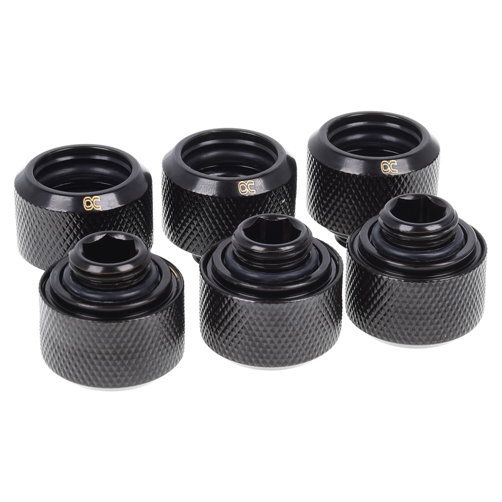 Kit de 6 Fitting de Compresión Astriado Alphacool Eiszapfen G1/4 a 16 mm para Tuberia Rigida, Negro, 4250197173797