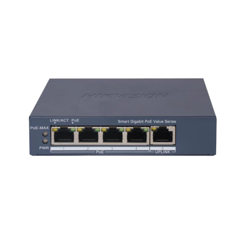 HIKVISION DS-3E1505P-EI/M Switch Gigabit PoE+, Monitoreable, 4 Puertos 1000 Mbps PoE+, 1 Puerto 1000 Mbps Uplink, Configuración Nube Hik-PartnerPro, Modo Extendido hasta 300 Metros, 45 Watts