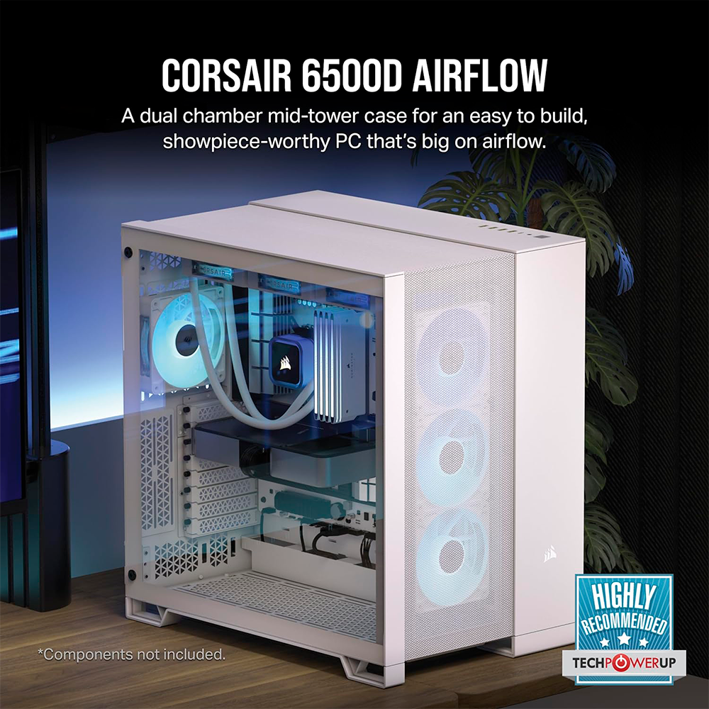 Gabinete Corsair 6500D Airflow, ATX Mid-Tower, Sin Ventiladores Incluidos, Diseño de Doble Cámara, Amplia Flexibilidad de Refrigeración, Compatible con Tarjetas Madre ASUS BTF - MSI Project Zero, Blanco, CC-9011260-WW - Image 2