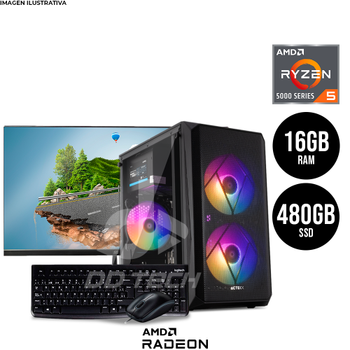 Computadora PRIDE SLIMCOM CHICK PLUS, Gráficos Radeon, Ryzen 5 5600G, 16GB RAM, 480GB SSD, Monitor HD 23.8", Kit 2 en 1 Teclado y Mouse