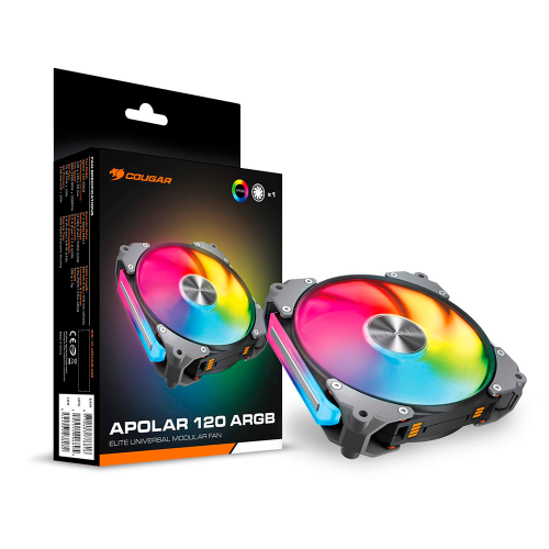 Kit Ventiladores Cougar APOLAR 120 ARGB, Ventiladores Modulares, Rodamientos Hidrodinámicos HDB, Control PWM, Sistema de Amortiguación y Flujo, Negro, APOLAR 120 ARGB BLACK