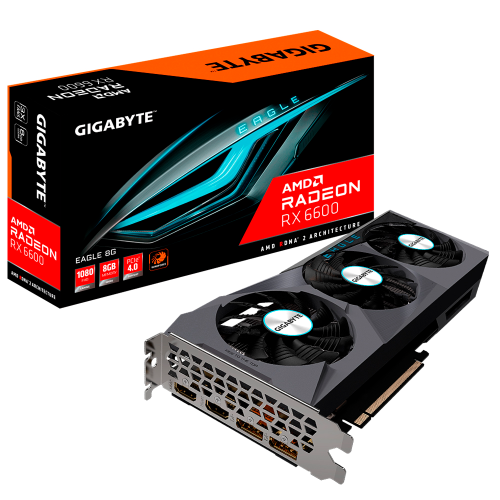 Tarjeta de video Radeon RX 6600 8GB GDDR6, Gigabyte Eagle 8G, HDMI, DP/ PCI-e 4.0, Nuevo Chip RDNA 2, GV-R66EAGLE-8GD, 3 AÑOS DE GARANTIA NACIONAL/