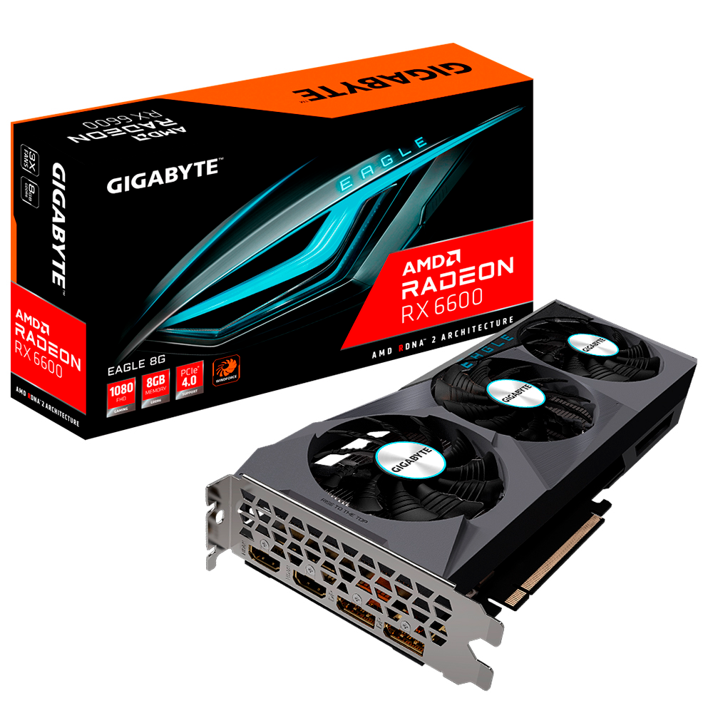 Tarjeta de video Radeon RX 6600 8GB GDDR6, Gigabyte Eagle 8G, HDMI, DP/ PCI-e 4.0, Nuevo Chip RDNA 2, GV-R66EAGLE-8GD, 3 AÑOS DE GARANTIA NACIONAL/