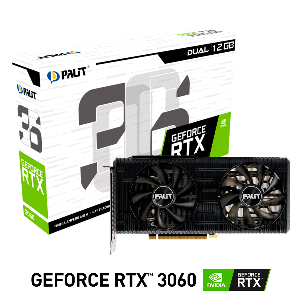 Tarjeta de Video Nvidia GeForce RTX 3060, 12GB GDDR6, Palit Dual LHR/ NE63060019K9-190A, 1 AÑO DE GARANTIA NACIONAL