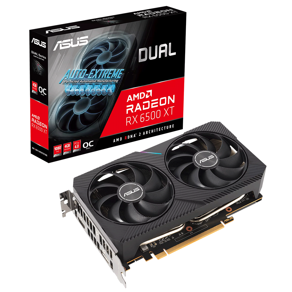 Tarjeta de video Radeon RX 6500 XT 4GB GDDR6, ASUS DUAL OC, HDMI, DP/ PCI-e 4.0, Nuevo Chip RDNA 2, DUAL-RX6500XT-O4G, 3 AÑOS DE GARANTIA NACIONAL