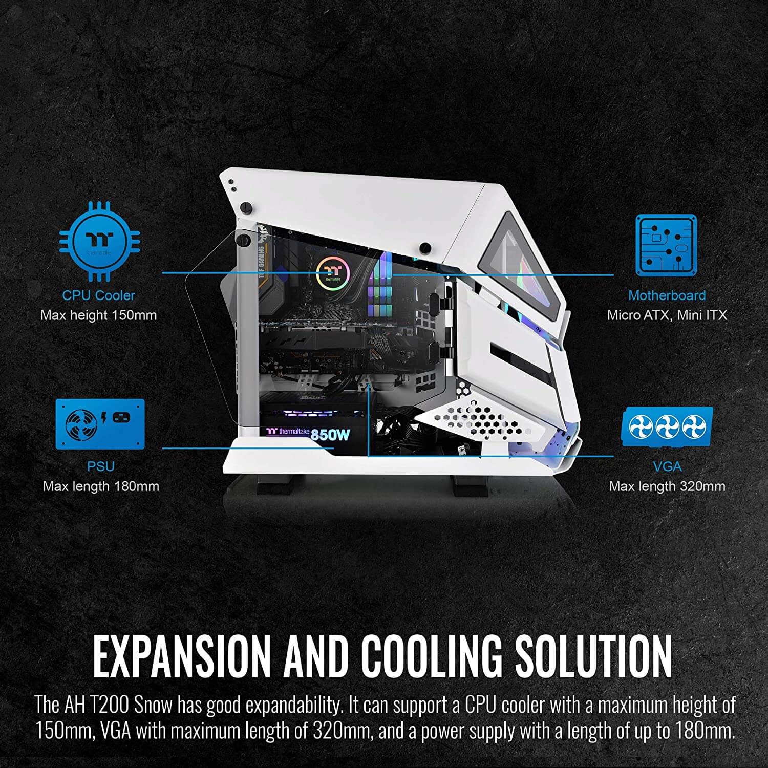 Gabinete Thermaltake AH T200, Micro Towe, Micro-ATX/Mini-ITX, Cristal Templado, USB 3.0/3.1, Sin Fuente, Blanco, CA-1R4-00S6WN-00 / - Image 5