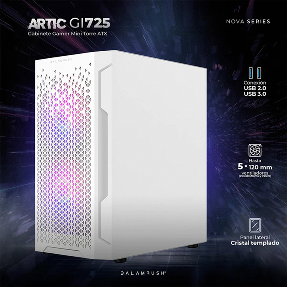 Gabinete Balam Rush Artic GI725, RGB, Cristal Templado, Mini-Tower, Micro-ATX/Mini-ITX, USB 3.0/2.0, Sin Fuente, 3 Ventiladores RGB Instalados, Blanco, BR-936125 - Image 2