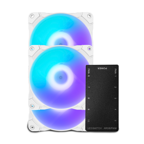 Kit de 3 ventiladores Munfrost SUNFLOWER, Compatible con Aura Sync., ARGB, Controlador incluido Aparte, MFB, Anti-Vibraciones, Blanco