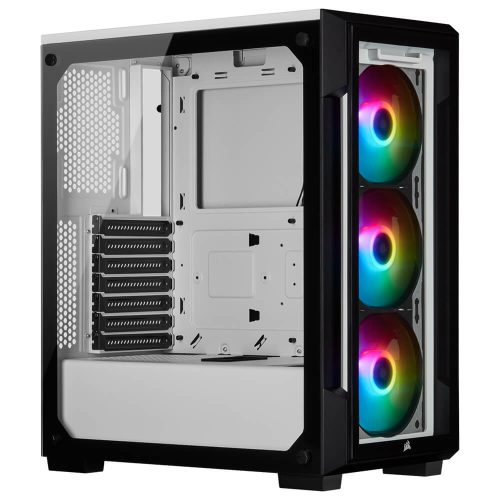 Gabinete Corsair iCUE 220T RGB White, Cristal Templado, USB 3.0, Audio HD, Ventiladores RGB x3 120mm, CC-9011191-WW
