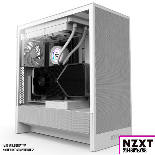 Gabinete NZXT H5 FLOW Blanco, Versión 2024, Cristal Templado, Mid-Tower/ Sin Fuente, USB Tipo C, 2 Ventiladores F120Q Instalados, CC-H52FW-01, NZXTPROMO