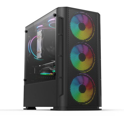 Gabinete Yeyian HAIZEN Serie 2500 Black, Micro-ATX, Cristal Templado, Sin Fuente - Incluye 3 Ventiladores ARGB 120mm Frontal, YCH-041520