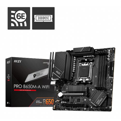 Tarjeta Madre MSI PRO B650M-A WIFI, Socket AM5, mATX, DDR5, SATA3 y USB3.2, M.2, WiFi, Ryzen 7000 /