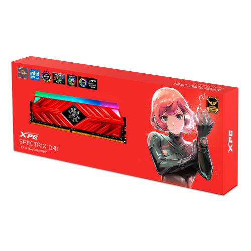 Memoria RAM DDR4 1x8GB 3600MHz XPG Spectrix D41 RGB, Roja, AX4U36008G18I-SR41 /MAX. 1 X CLIENTE
