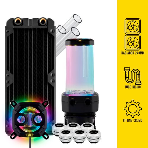 Kit de Sistema de Enfriamiento Liquido Corsair Hydro X Series Hard 240mm Chrome, Bomba Personalizada, Intel y AMD
