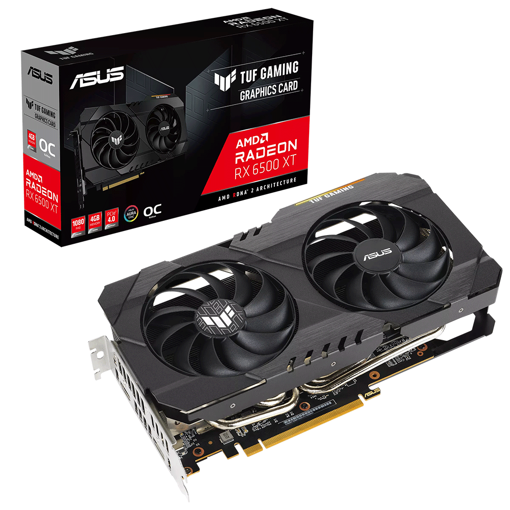 Tarjeta de video Radeon RX 6500 XT 4GB GDDR6, ASUS TUF GAMING, HDMI, DP/ PCI-e 4.0, Nuevo Chip RDNA 2, TUF-RX6500XT-O4G-GAMING, 3 AÑOS DE GARANTIA NACIONAL