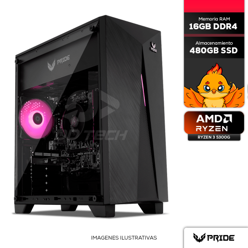 Computadora PRIDE GAMING PANTHERA, AMD RADEON GRAPHICS, AMD Ryzen 3 5300G, 16GB RAM, 480GB SSD, 400W 80+ Bronze, INCLUYE WIFI
