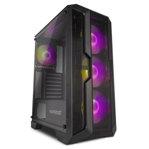 Gabinete Munfrost LUFT Negro, Cristal templado, ARGB Sync, Control de ventiladores, ATX - Micro ATX - Mini ITX, 4 Ventiladores ARGB incluidos/