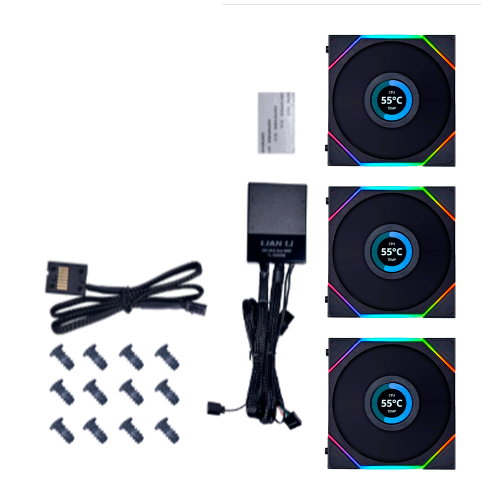 Kit 3 ventiladores Lian Li UNI Fan TL LCD 120, Negro, 12TLLCD3B.US
