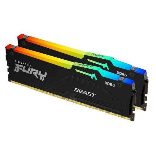 Kit Memoria RAM Kingston FURY Beast RGB Black DDR5, 5200MHz, 32GB (2 x 16GB), Non-ECC, CL40, XMP, KF552C40BBAK2-32 /MAX. 1 X CLIENTE