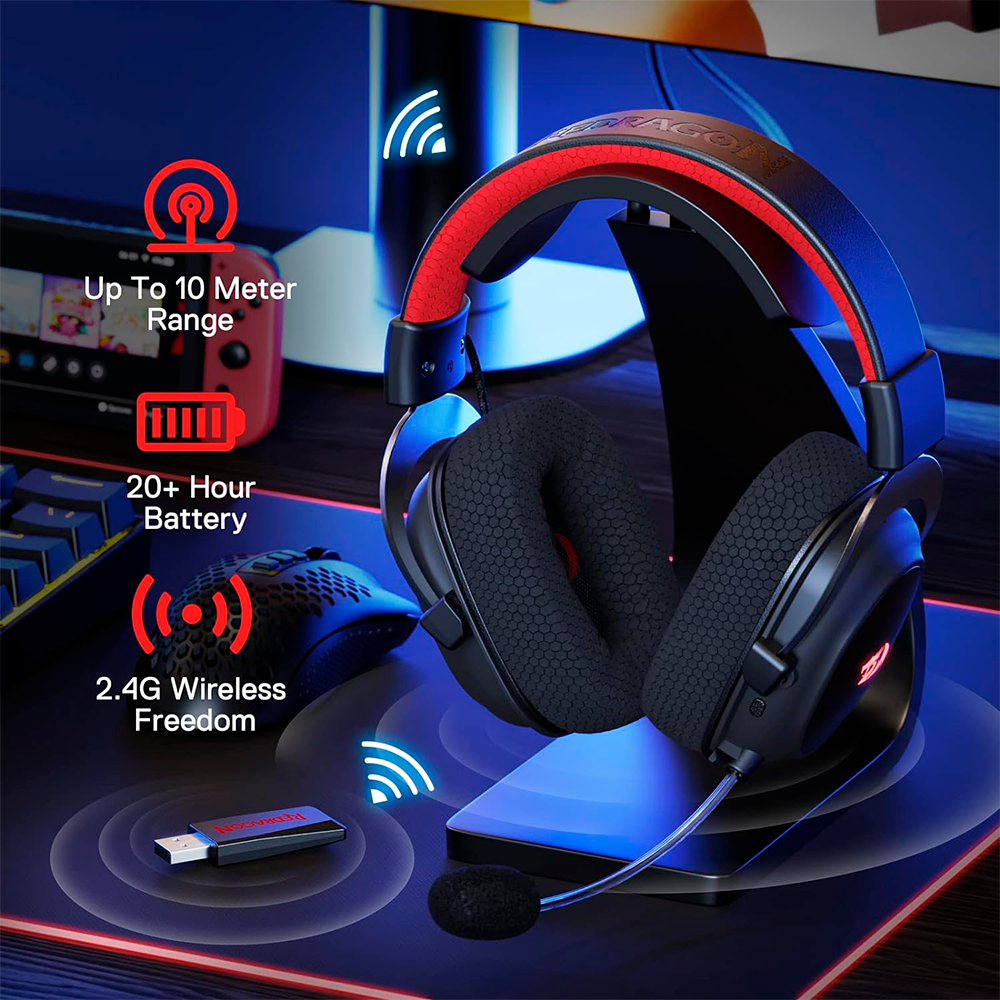 Diadema Gamer Redragon ZEUS PRO H510, Inalámbricos, Sonido envolvente 7.1, Controladores de Audio de 53 mm en Almohadillas Para Orejas de Espuma Viscoelástica, H510-PRO/ NAVIDAD - Image 2