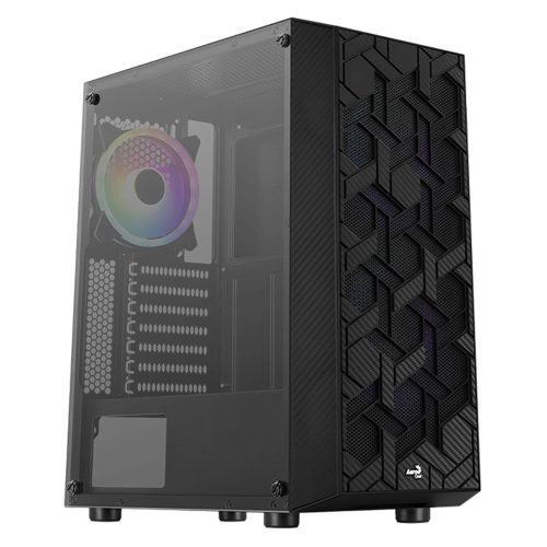Gabinete Aerocool Hive ARGB, Negro, Cristal Templado, ATX, USB 3.0, HD Audio, Incluye 3 ventiladores, HIVE-G-BK-V1