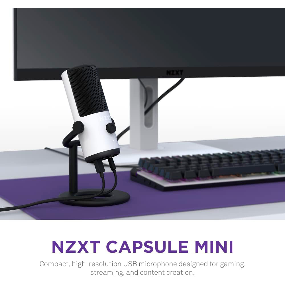 Micrófono NZXT Capsule Mini, USB Microphone, High Resolution, Cardioid Polar Pattern, Ideal para Streaming, Pop Filter, Adjustable Stand, Blanco, AP-WMMIC-W1 - Image 2