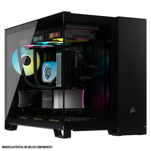 Gabinete Corsair iCUE Link 2500X RGB, mATX, Doble Cámara, Cristal Templado Panorámico, Compatible Placa Base Conexión Inversa, 2XVentiladores RX120 RGB Incluidos, Negro, CC-9011267-WW